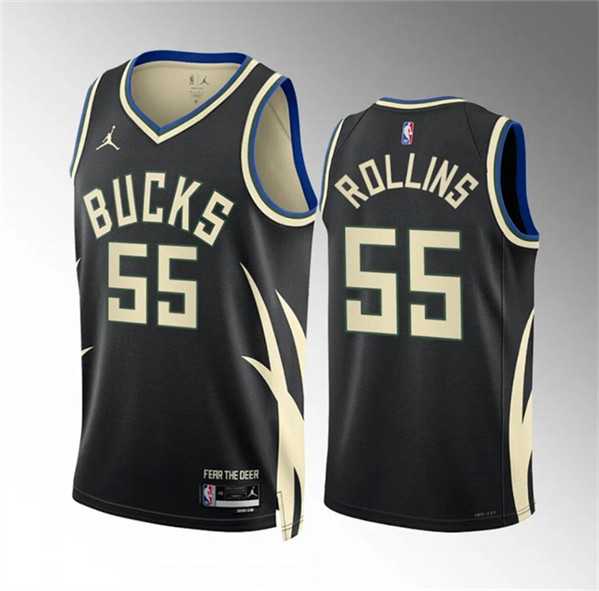 Mens Milwaukee Bucks #55 Ryan Rollins Black Statement Edition Stitched Basketball Jersey Dzhi